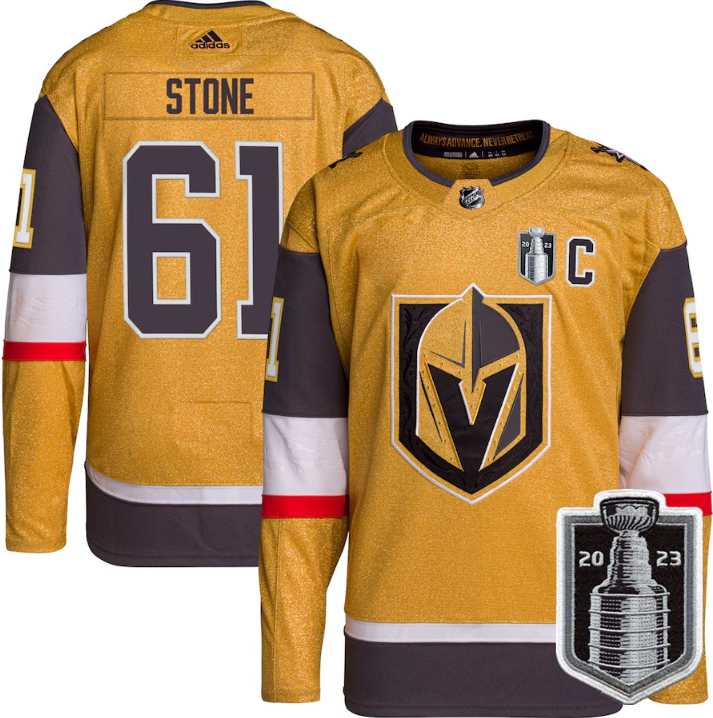 Men's Vegas Golden Knights #61 Mark Stone Gold 2023 Stanley Cup Final Stitched Jersey Dzhi